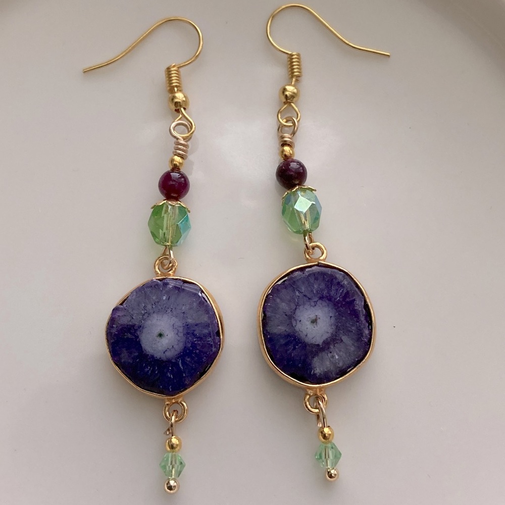 Solar Quartz Earrings (Druzy) in Purple